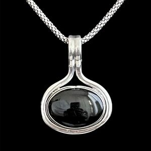 Vintage Mexican Large Sterling silver black onyx pendant